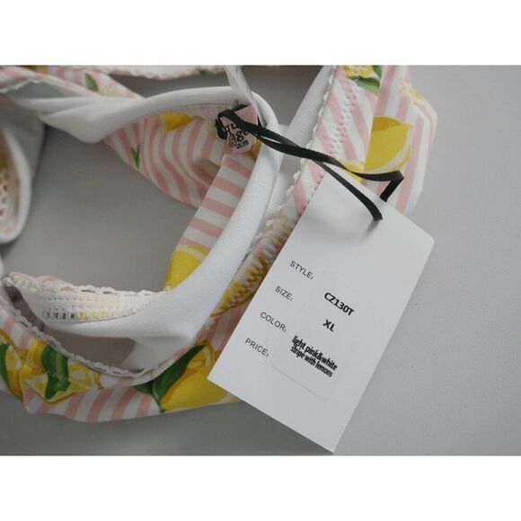 Unique Vintage Lemon Bikini Bottom | XL | High Waist | Pink Striped Pin-Up Swim - Picture 6 of 6